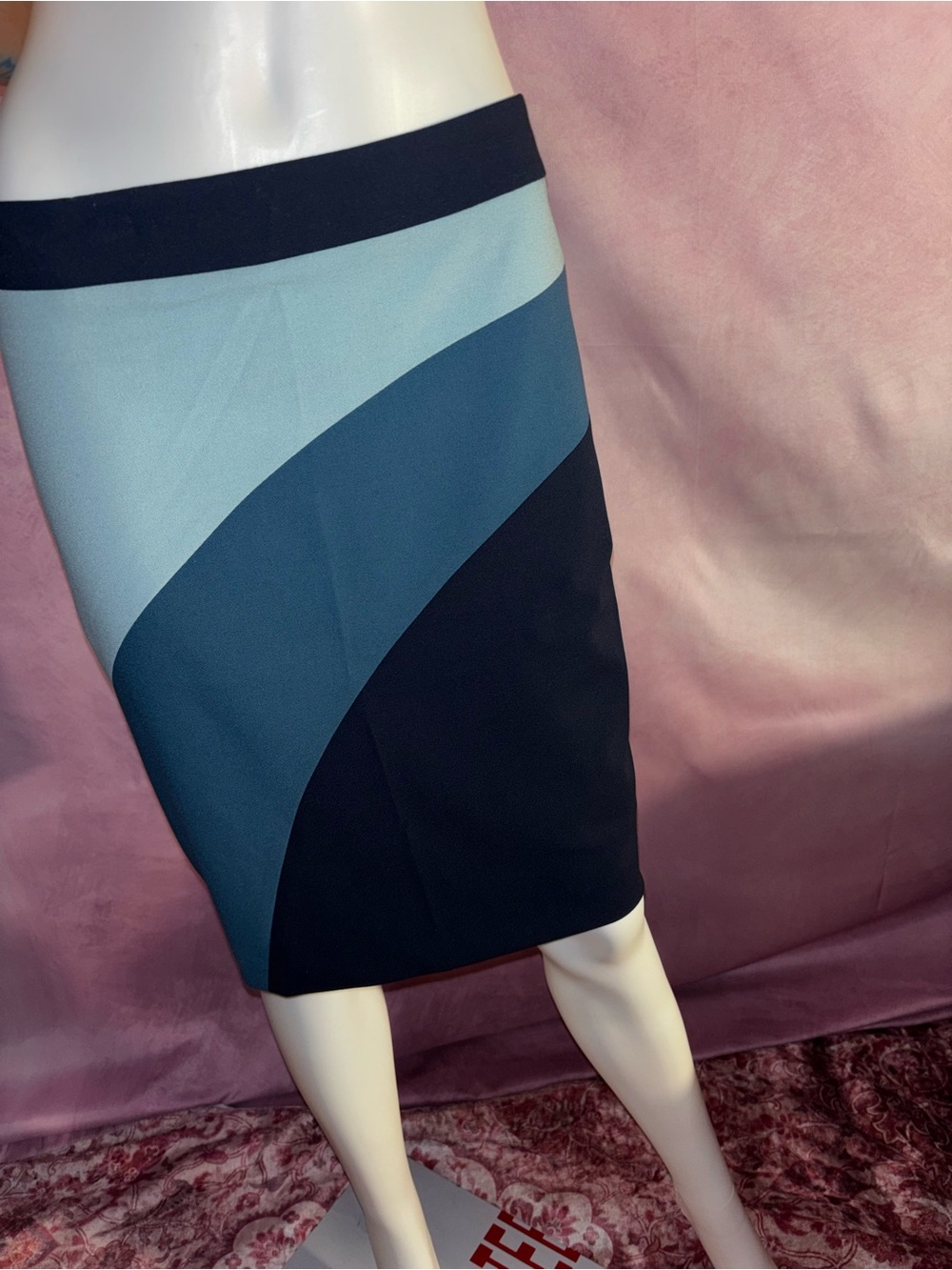 Ann Taylor Navy and Teal Colorblock Pencil Skirt
